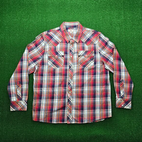 True Religion Shirt Mens 2XL Plaid Button Up Long Sleeve Western Pearl Snap - Picture 1 of 8